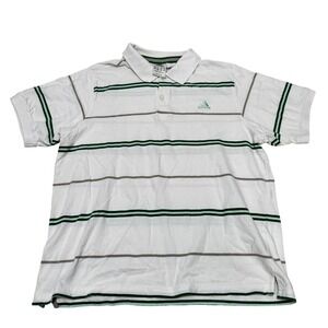 Adidas Mens Striped Polo Shirt White Green Grey Cotton Pique XL 369219